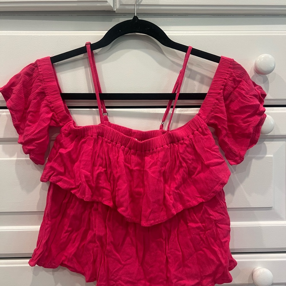 Hollister Pink Ruffled off the shoulder  Blouse